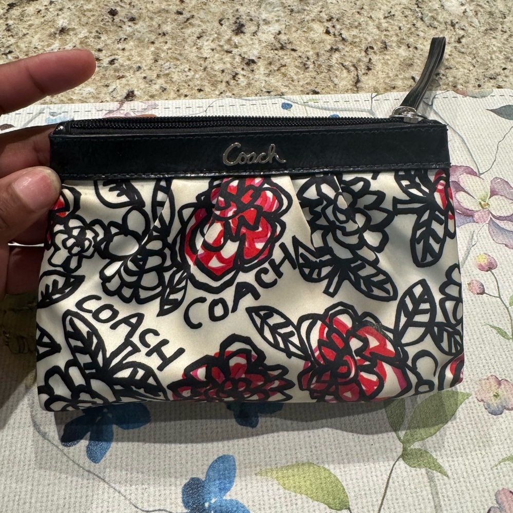 Coach Black and Red Floral Wristlet